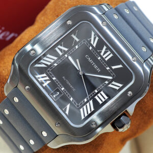 New! Santos de Cartier LM ADLC Black Dial Alligator + Rubber