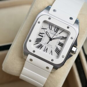 Cartier Santos 100 Medium White Rubber  Ref.W20122U2