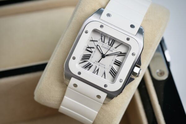 Cartier Santos 100 Medium White Rubber  Ref.W20122U2